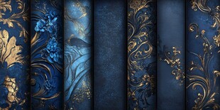 蓝色鎏金花卉纹理背景图