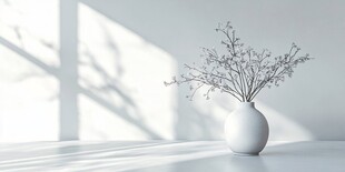 简约白瓶插枝的光影静物