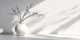简约白瓶插枝光影艺术