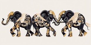 三头华丽装饰大象图案