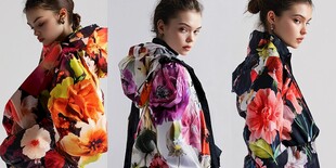 时尚印花外套模特多角度展示