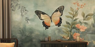 蝶舞花卉墙纸装饰效果