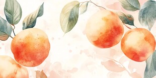 水彩风橘果与绿叶插画