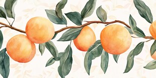 水彩绘枝头橙果绿叶