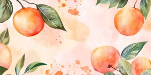 水彩风桃子绿叶背景图