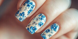 蓝花美甲尽显优雅精致