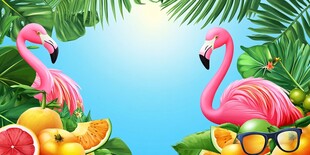 夏日火烈鸟与缤纷水果