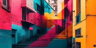 彩色街巷中的梦幻楼梯