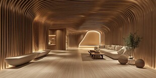 现代木质曲线风室内空间