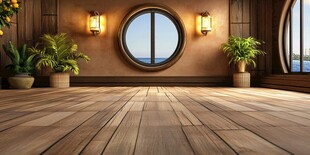 海景圆窗木质室内空间