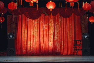 中式舞台 红灯笼与红幕布
