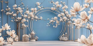 蓝墙白玉兰浪漫婚礼场景