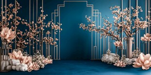 蓝金中式花艺装饰场景