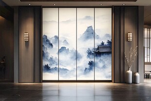 中式山水屏风装饰玄关