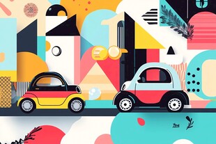 抽象风格下的双车多彩场景