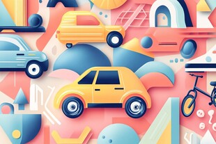 多彩交通工具的趣味插画