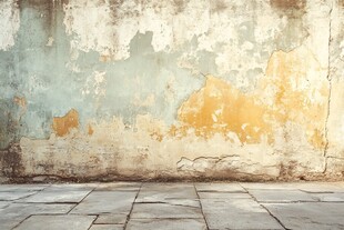 斑驳旧墙下的空旷地面