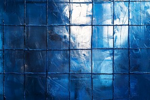 蓝色方格玻璃墙面纹理