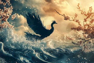 凤凰踏浪于繁花云海间