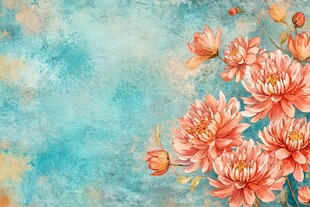 淡蓝背景上的艳丽花卉