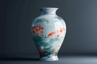 青花锦鲤荷花纹瓷瓶