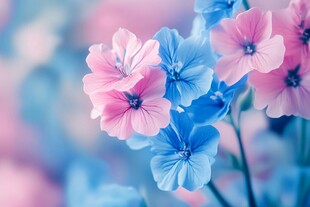 梦幻蓝粉花卉特写