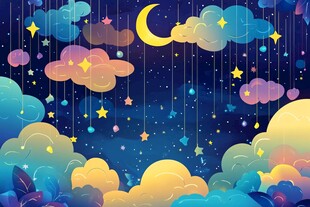 梦幻夜空下的云朵与星月