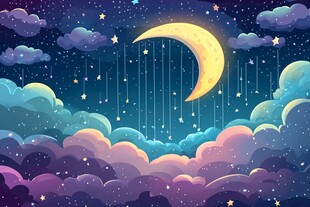 梦幻月夜星空插画