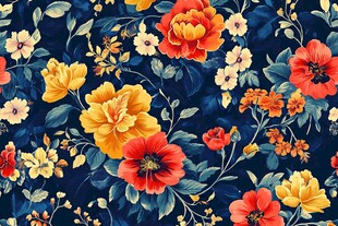 深蓝底多彩花卉图案纹理