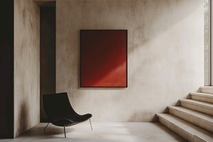 简约室内 红画黑椅与阶梯