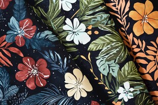热带花卉植物印花布料