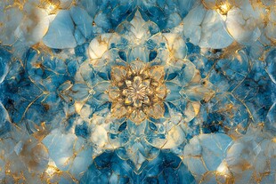 蓝金交织的梦幻抽象花纹