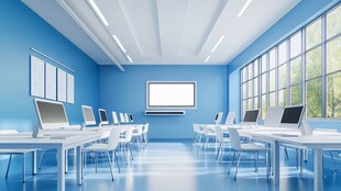 现代蓝色调电脑培训教室