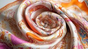 精美印花丝巾的优雅卷叠