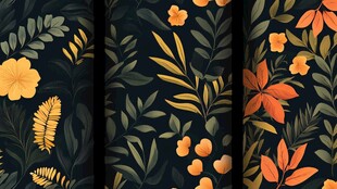 黑色背景上的多彩花卉图案