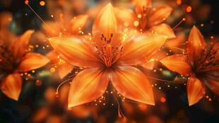 梦幻橙色百合花绽放