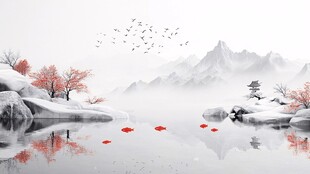 水墨雪景山水意境图