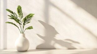 阳光下的绿植花瓶