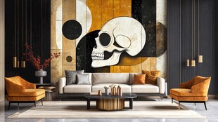 骷髅壁画装点现代客厅空间