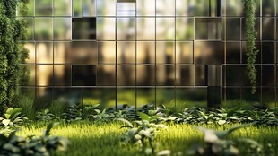 玻璃墙前的繁茂绿植景观