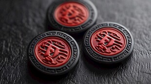 古风红底黑边传统纹章徽章