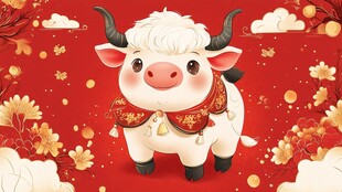 可爱小牛贺岁喜庆插画