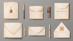 复古信件文具组合展示