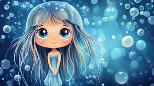 梦幻水母女孩置身泡泡世界