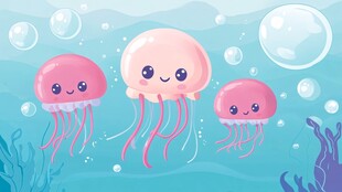 可爱水母在海底快乐畅游