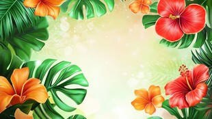 热带花卉绿叶背景图