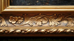 精美金色雕花画框细节