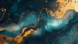 蓝金流体艺术抽象背景图