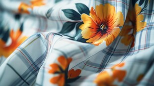 花卉格子图案布料特写