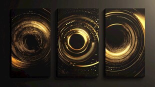 黑金旋涡三联抽象艺术画